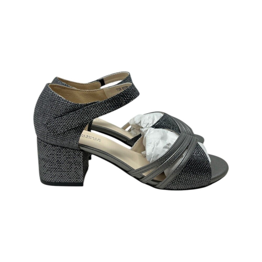 Touch Ups Foster Sandal Women's Size 7.5 Wide Pewter Metallic Block Heel Glam